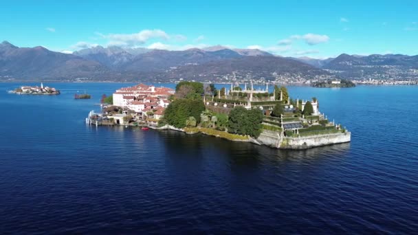 Widok Lotu Ptaka Wyspy Borromee Nad Jeziorem Maggiore — Wideo stockowe