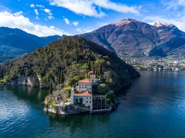 Aerial view of Villa Balbianello peninsula on Lake Como clipart