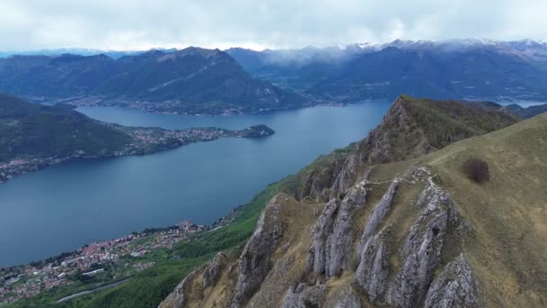 Widok Lotu Ptaka Jezioro Como Góry Palagia — Wideo stockowe
