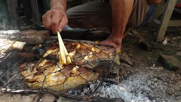 烤鱼在烤架上烤 — 图库视频影像