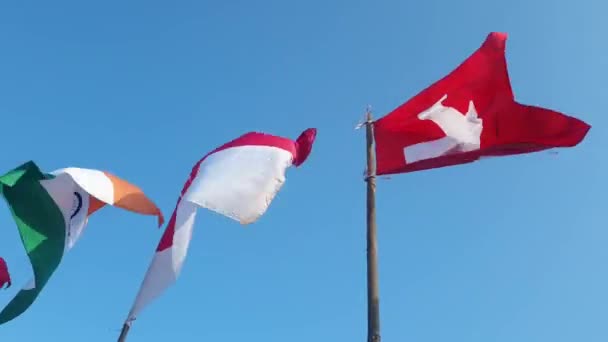 요그야카르타 2023년 16일 파랑쿠스모 해변의 페스티벌에서 다양한 국가의 깃발이 깃발을 — 비디오