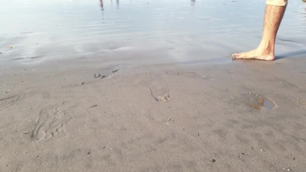 ジョグジャカルタ 休日のビーチを歩いている男の足を映す — ストック動画