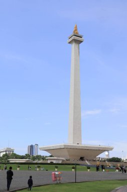 JAKARTA, INDONESIA - 18 Şubat 2023: Endonezya Ulusal Anıtı 'nın (Monumen Nasional, MoNas) Endonezya' daki güzel manzarası