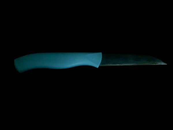 Modrý Kuchyňský Nůž Černém Pozadí — Stock fotografie