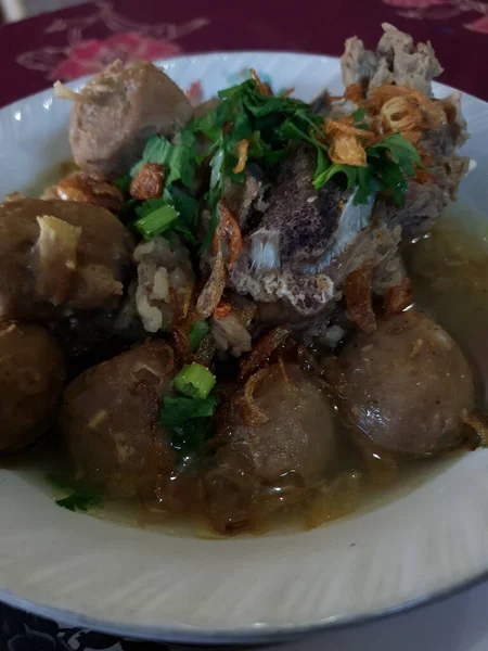 Porție Supă Balungan Chiftele Gata Mănânce — Fotografie, imagine de stoc