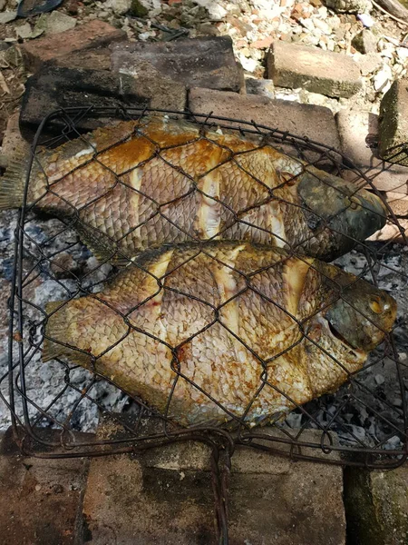 以传统的方式烤鱼 — 图库照片