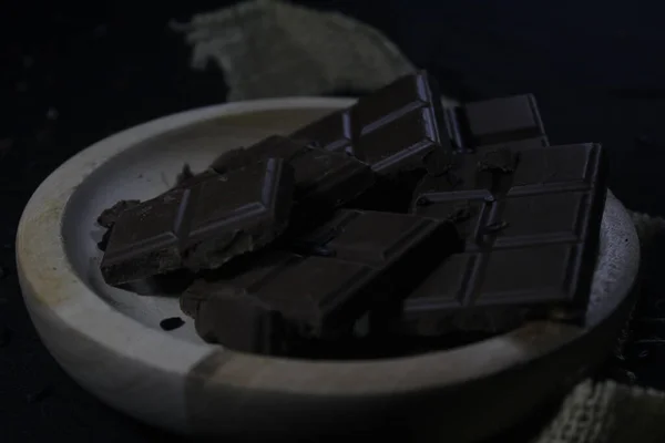 Barras Chocolate Fundo Preto — Fotografia de Stock