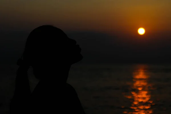 Silhouette Woman Beach — Stock Photo, Image