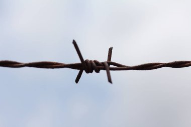 Gökyüzünün arka planında dikenli tel