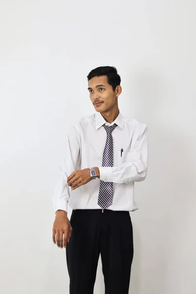 Joven Asiático Hombre Negocios Blanco Camisa Sobre Blanco Fondo — Foto de Stock