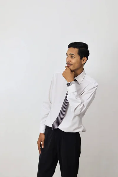 Jovem Empresário Asiático Uma Camisa Branca Contra Fundo Branco — Fotografia de Stock