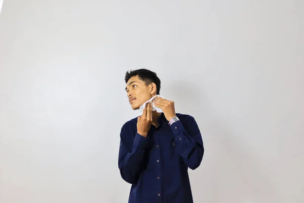 Young Asian Businessman Wiping His Face White Background — Stock Photo, Image