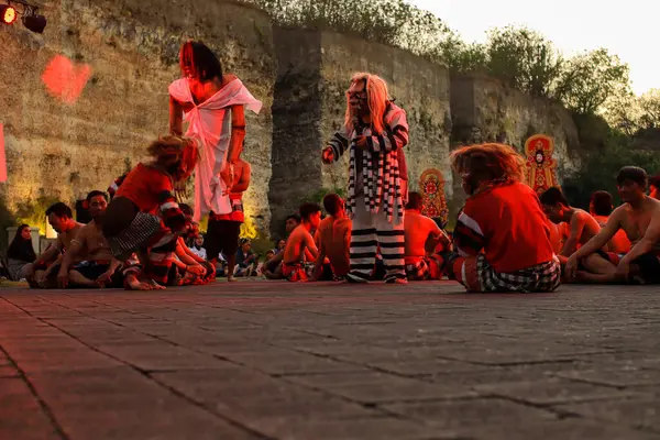 stock image Bali, Indonesia - July 17, 2024: Kecak Dance is a captivating traditional Balinese art performance featuring the Ramayana story, presented at the Garuda Wisnu Kencana (GWK) site.