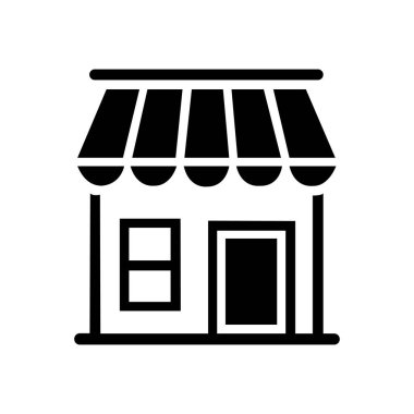 Tenteli, Pencereli ve Kapılı Siyah ve Beyaz Mağaza Simgesi