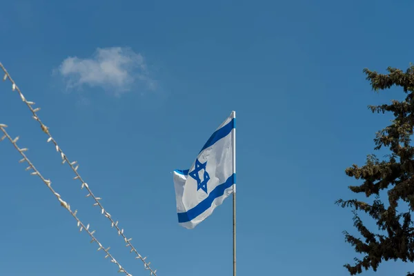 День Незалежності Ізраїлю Прапор Ізраїлю Проти Єрусалема — стокове фото