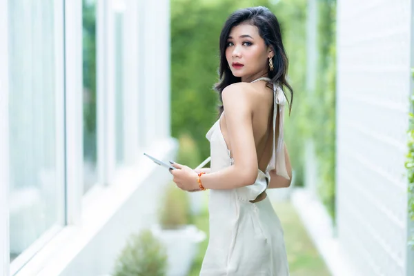 Beautiful Asian Freelance Success People Business Woman Fashion Model Summer — Stock Photo, Image