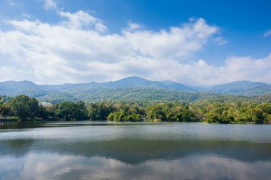 Ang Kaew Chiang Mai Üniversitesi 'nde ve Doi Suthep doğa ormanlarında halka açık bir gezi gölü manzarası..