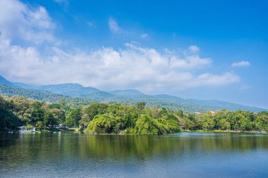 Ang Kaew Chiang Mai Üniversitesi 'nde ve Doi Suthep doğa ormanlarında halka açık bir gezi gölü manzarası..