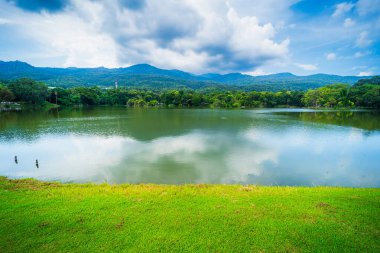 Ang Kaew Chiang Mai Üniversitesi 'nde ve Doi Suthep doğa ormanlarında halka açık bir gezi gölü manzarası..