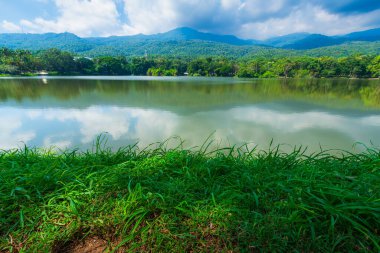 Ang Kaew Chiang Mai Üniversitesi 'nde ve Doi Suthep doğa ormanlarında halka açık bir gezi gölü manzarası..