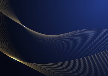 Gradyan mavi şablon üzerinde soyut lüks altın çizgi örgüsü çizgisi. Metin arkaplanı kopyalama alanı olan şablon için basit bir biçim. Vektör