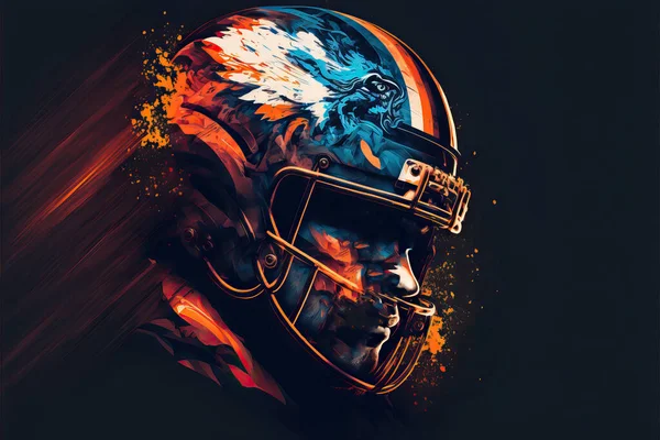 American football themed poster and wallpaper for Super Bowl featuring football helmet, ball, player and stadium.