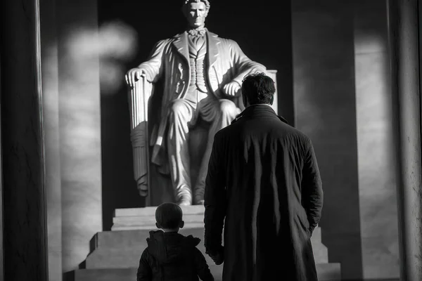 American family visiting the Lincoln Memorial monument on US President\'s Day celebration