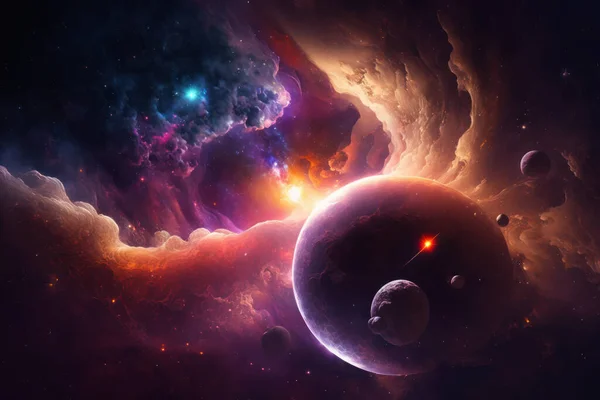 Space cosmos illustration on the origin of life, universe, galactic explosion, comets, constellations and nebulae