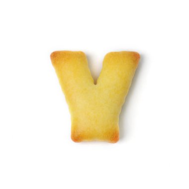 Beyaz arkaplanda izole edilmiş kraker kurabiyesinden Y harfi