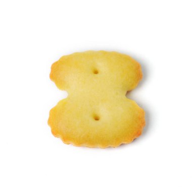 Beyaz arka planda izole edilmiş kraker kurabiyesinden 8 numara.