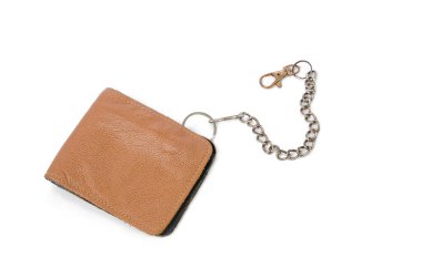 Beyaz arka planda izole kahverengi deri cüzdan