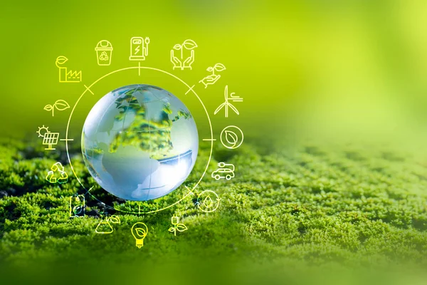 Illustratie Duurzame Energie Concept Earth Day Milieubescherming Bescherm Bossen Die — Stockfoto