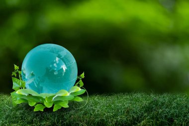 3D illüstrasyon Yenilenebilir Enerji Konsepti Dünya Günü veya çevresel koruma Toprakta yetişen ormanları koruyun ve gezegenin kurtulmasına yardım edin.