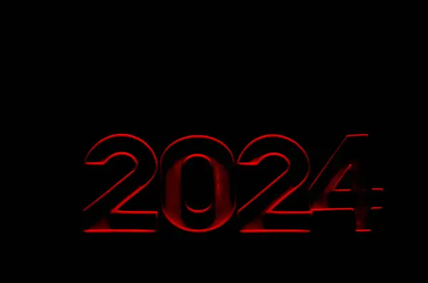 Yeni yılın kırmızı metni, siyah arkaplan ile 2024.