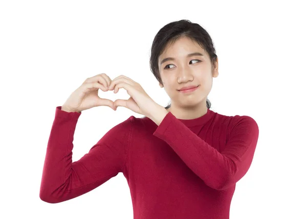 Expression Emotion Smile Portrait Asian Woman Make Heart Symbol Showing Telifsiz Stok Imajlar
