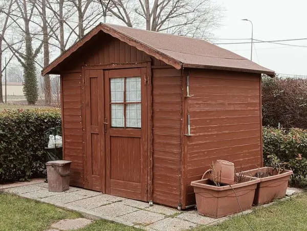 Bahçedeki ahşap ev.