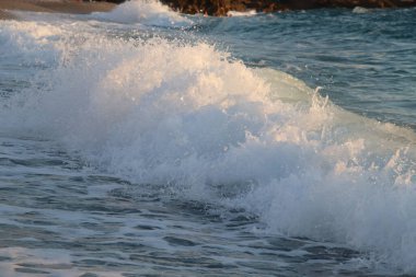 Dalgalar sahile çarpıyor.