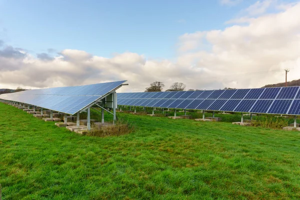 Zonnepanelen Een Veehouderij Die Schone Duurzame Energie Leveren Emissies Landbouw — Stockfoto