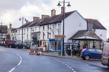 Corwen, Wales, UK - December 2 2020: The centre of the Welsh town of Corwen in Denbighshire North Wales with its period buildings clipart