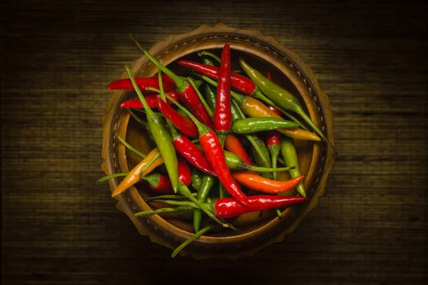 Thai Red Green Chilis Prik Chee Fah Also Sometimes Known — Stockfoto