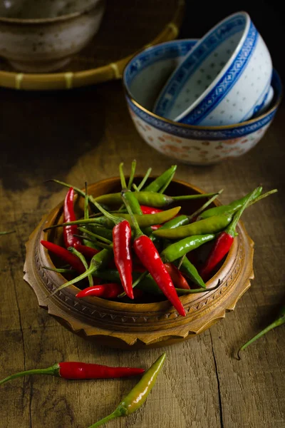 Thai Red Green Chilis Prik Chee Fah Also Sometimes Known — Stockfoto