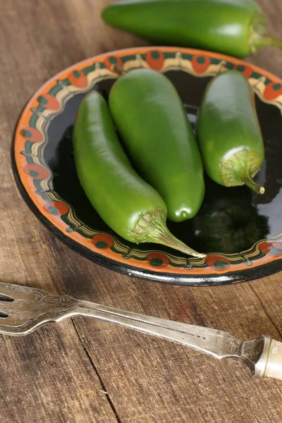 Groene Jalapeno Pepers Populaire Ingrediënten Mexicaanse Latijnse Voedsel Stockafbeelding
