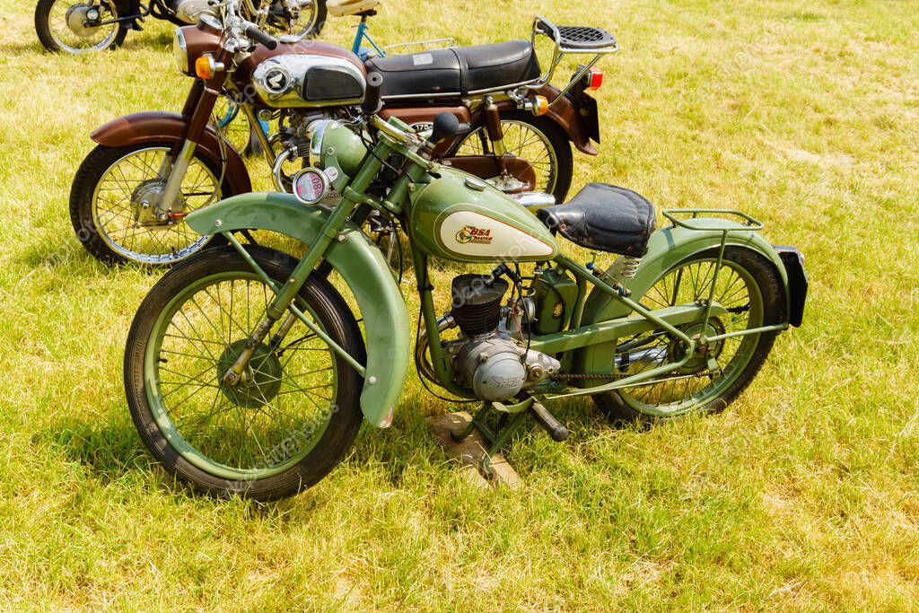 BSA Bantam motorbike produced between 1948 and 1971 on display at a vintage vehicle rally