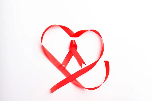 stock image Red Ribbon Heart on white background. Aids day concept