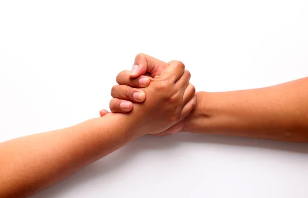 Δύο Αρσενικά Χέρια Που Κρατιούνται Μεταξύ Τους Έννοια Της Ανθρώπινης — Φωτογραφία Αρχείου