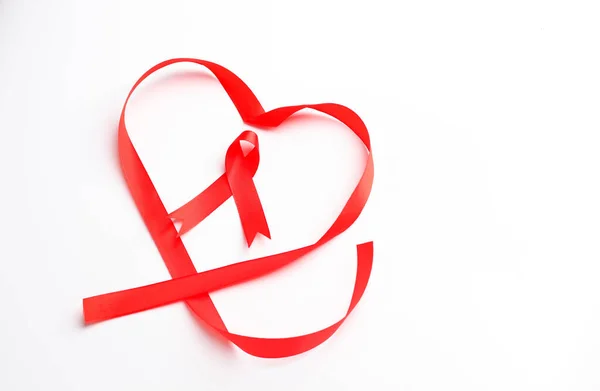 Red Ribbon Heart White Background Aids Day Concept Royalty Free Stock Photos