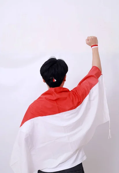 Asiaten Feiern Indonesiens Unabhängigkeitstag August Mit Indonesischer Flagge — Stockfoto
