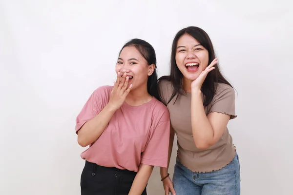 Two Asian Women Best Friends Laughing Having Good Time Together — Stock Photo, Image