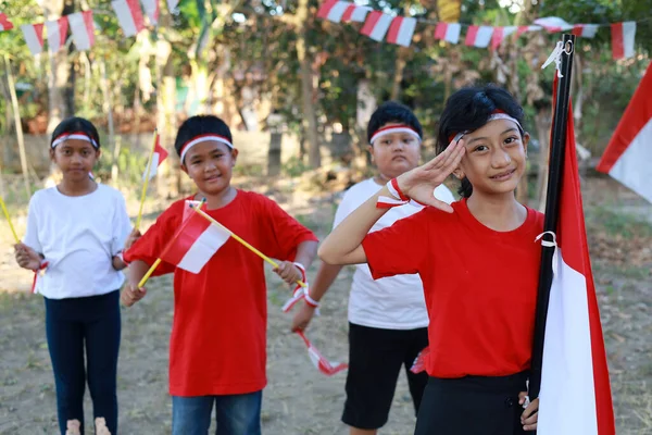 stock image Indonesian kids celebrate Indonesia independence day on 17 august