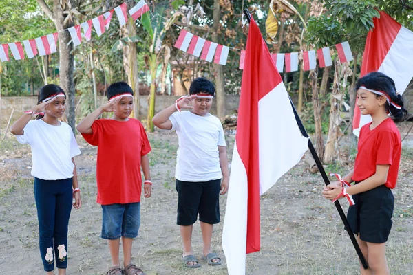 stock image Indonesian kids celebrate Indonesia independence day on 17 august